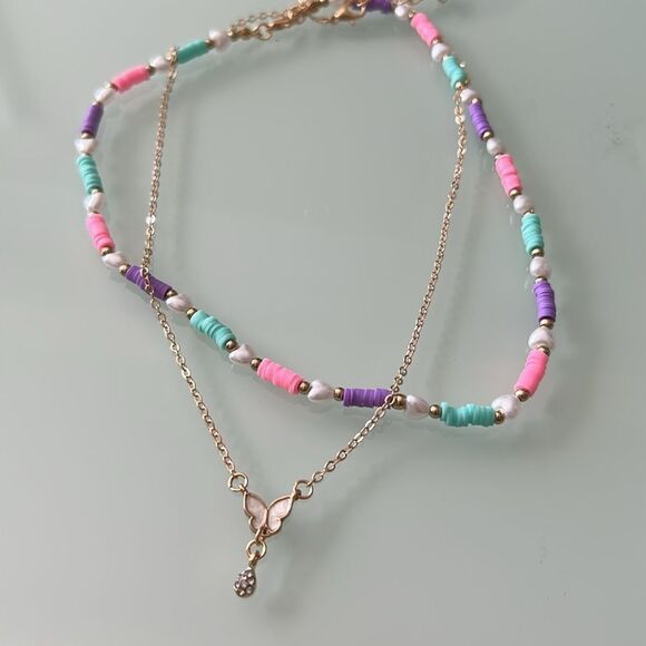 Colorful Necklace with Butterfly A1046 - Picture 2 of 2